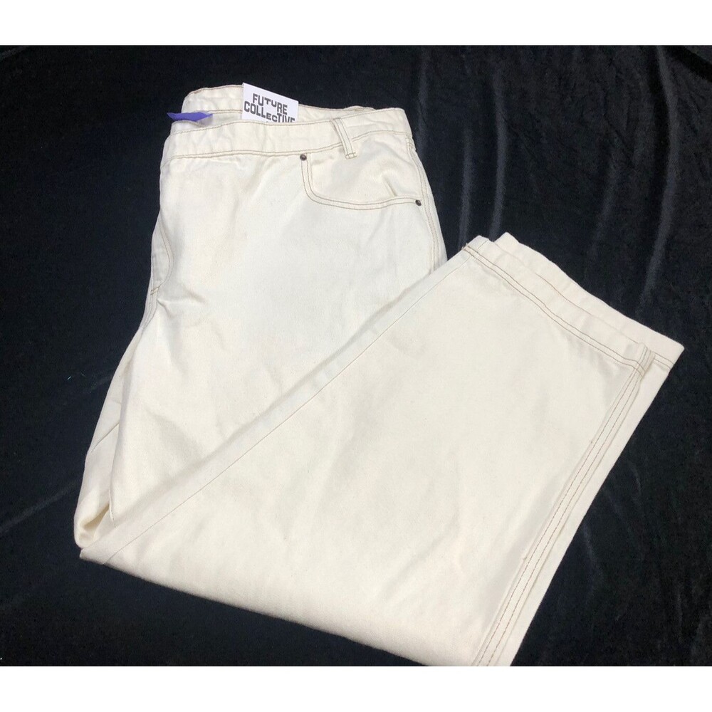 Future Collective Pants Denim Beige Woman Tapered Leg Size 16/18W Pockets